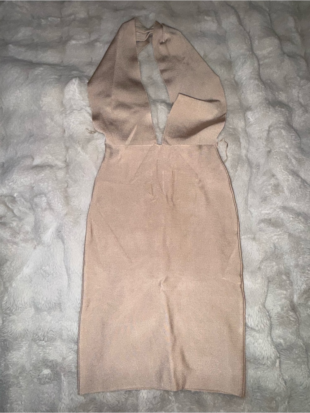 Sleeveless Halter Bodycon Dress in Beige